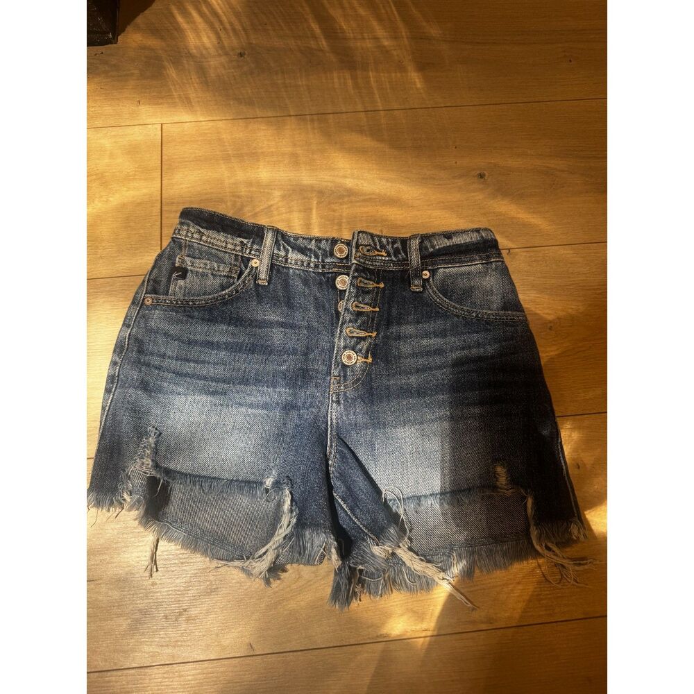 KanCan High Rise Distressed Denim Shorts 1/24 NWT Button Fly Frayed Raw Hem